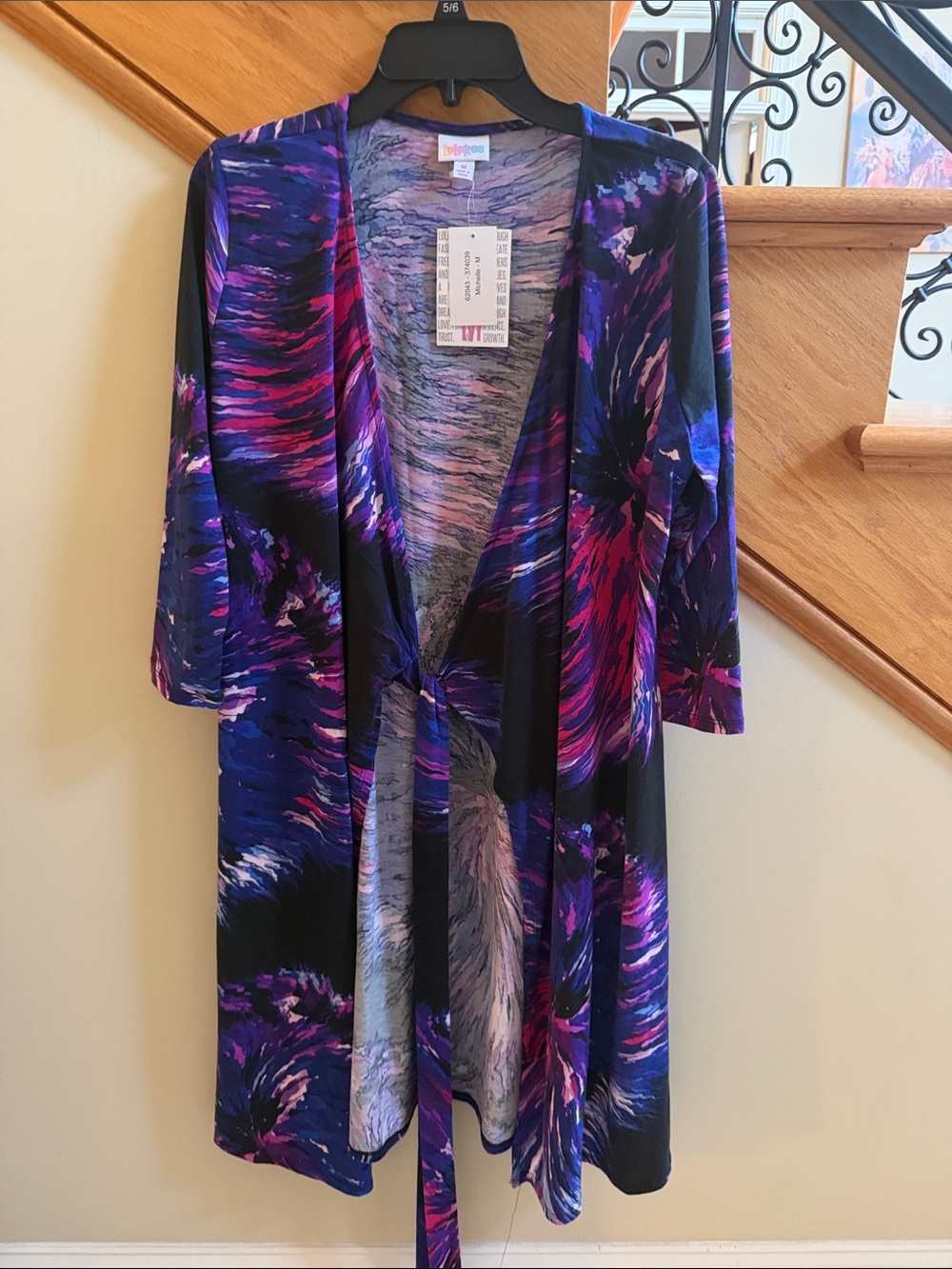 LuLaRoe Purple and Black Open Front Knot Robe Size Medium New With Tag